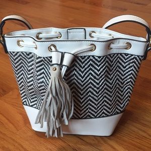 Blue & white striped crossbody bag